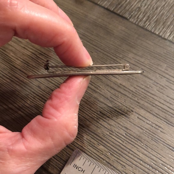 Vintage Oval Bar Pin Scrollwork, Engraved Flourish Design Oblong Shape - Picture 10 of 12